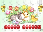 Wielkanoc,zajączki,kurczaczek,jajeczka, Tulipany