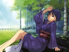 Ai Yori Aoshi, dziewczyna, las, kimono