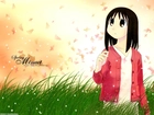 Azumanga Daioh, dziewczyna, trawa, napisy, motyle