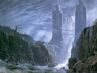 The Lord of The Rings, posągi, skały łódka, woda