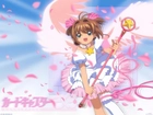 Cardcaptor Sakura, dziewczyna, napis, wstęgi, kij