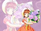 Cardcaptor Sakura, dziewczyna, bukiet, kwiaty, suknia, czapka