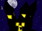 Halloween,kot , domek , księżyc