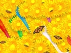 Żółte, Kwiatki, Motylki