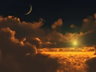 Księżyc, Chmury, Zachód, Słońca