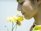 Profil, Kobiety, Żółte, Kwiatki