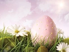 Wielkanocne, Jajo, Trawka, Kwiatki