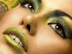 Zielony, Makijaż, Usta, Oczy