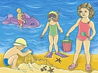 Dzieci, Plaża, Zabawa, Morze