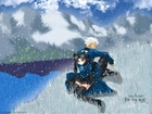 para, ludzie, zima, Fate Stay Night, polana