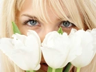 Kobieta, Oczy, Białe, Tulipany