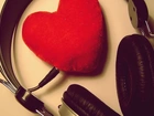 Słuchawki, Muzyka, Czerwone, Serce