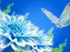 Niebieskie, Tło, Kwiat, Motyl, 3D