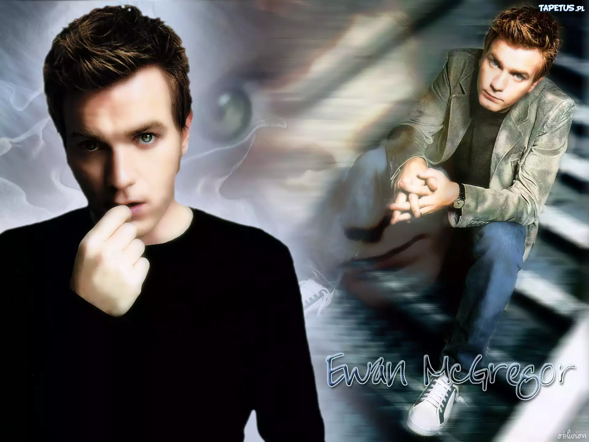 Ewan McGregor,schody, czarny sweterek