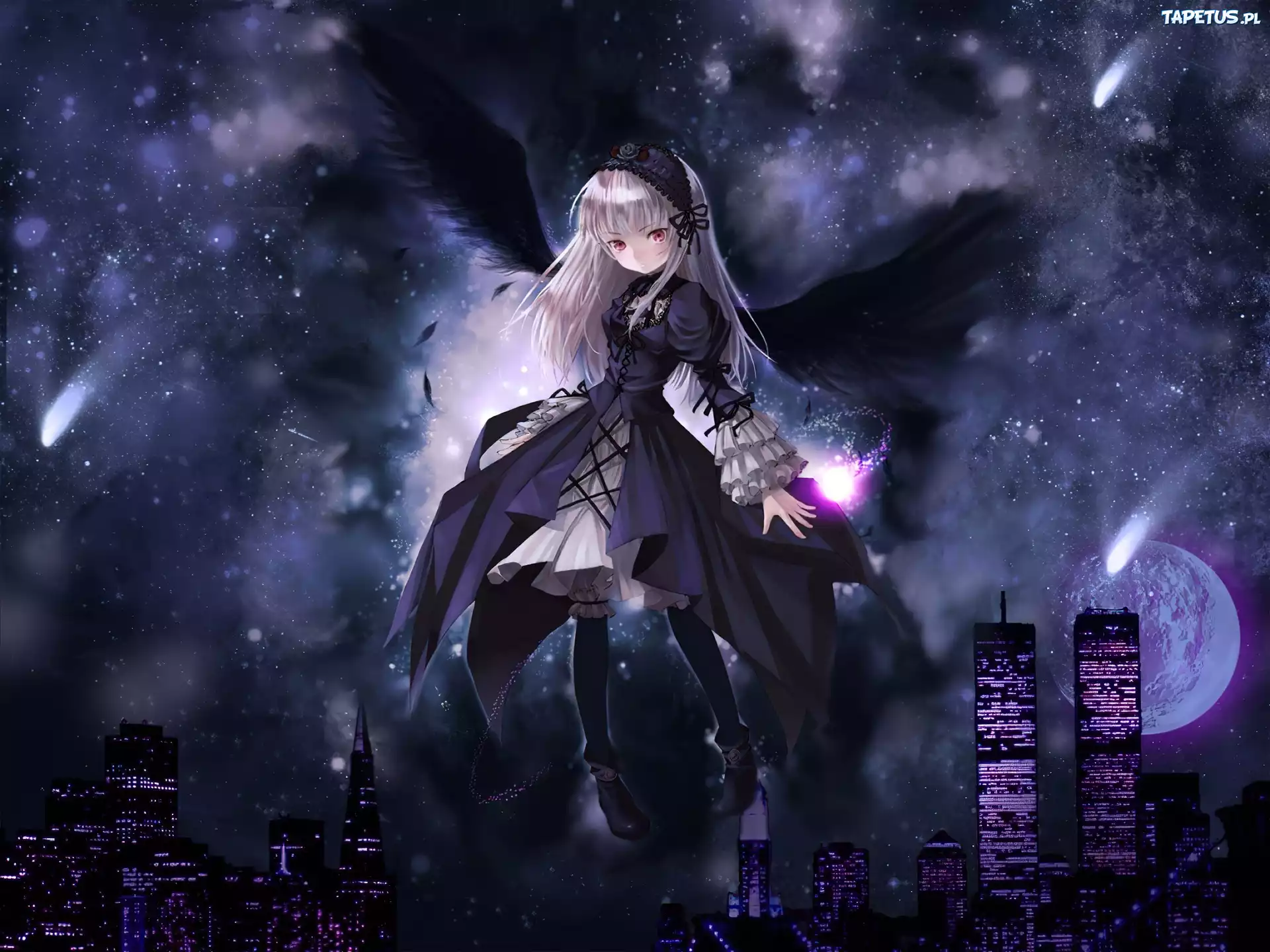 Rozen Maiden, skrzydłą, miasto, kobieta, lot
