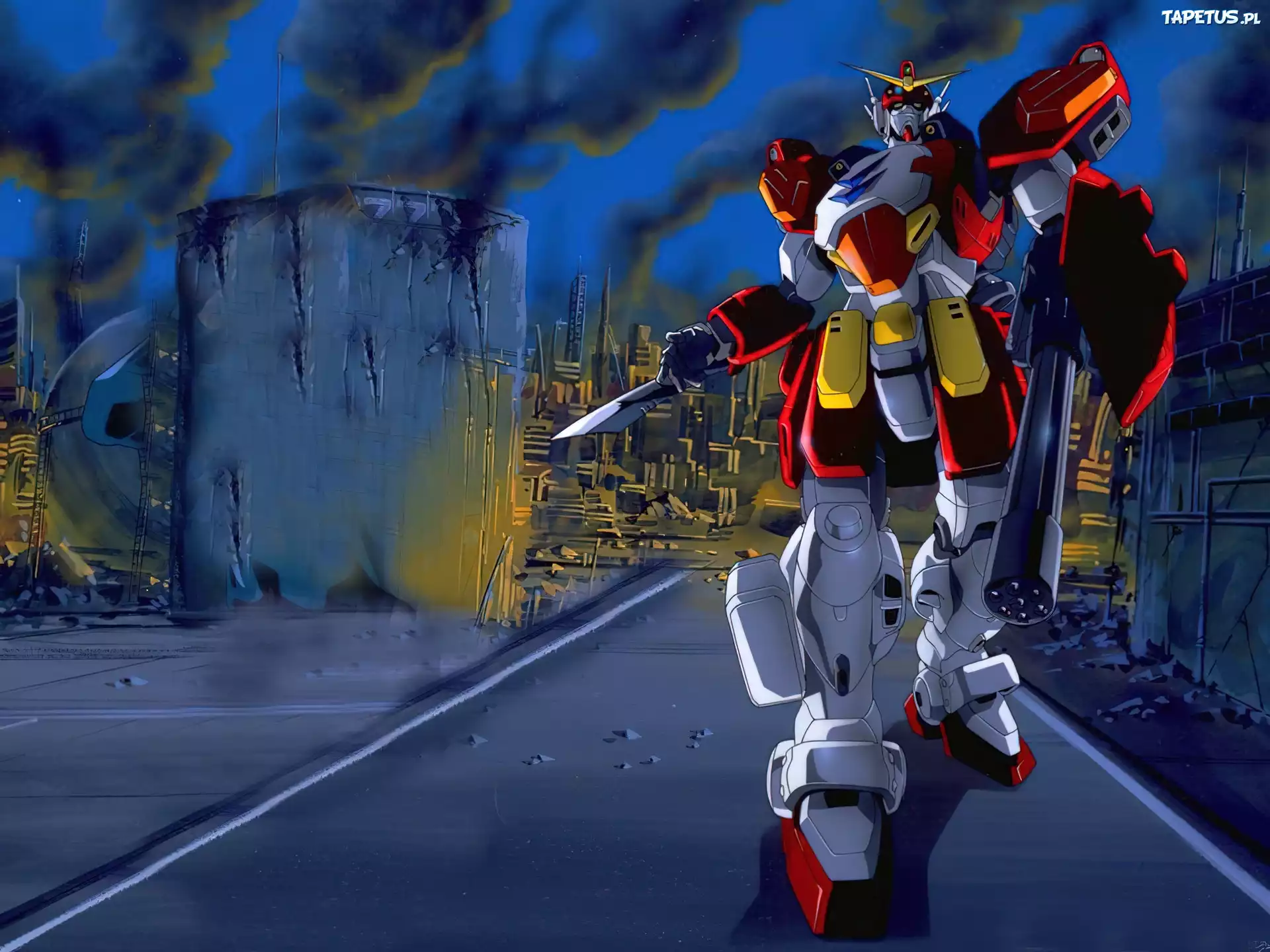 Gundam Wing, zniszczenie, robot, miasto, ruiny