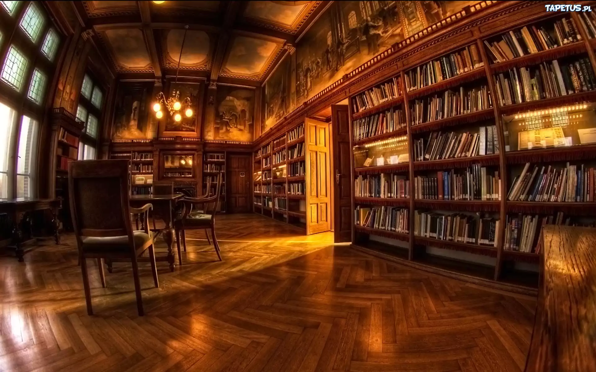 Pokój, Biblioteka, Szafa, Książki, Krzesła, Stolik