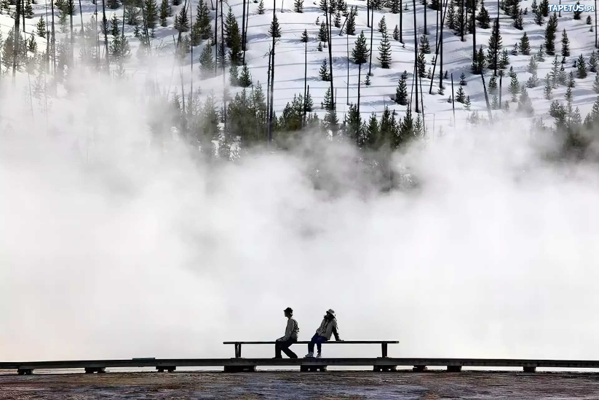 Yellowstone National, Zima, Ławka, Ludzie