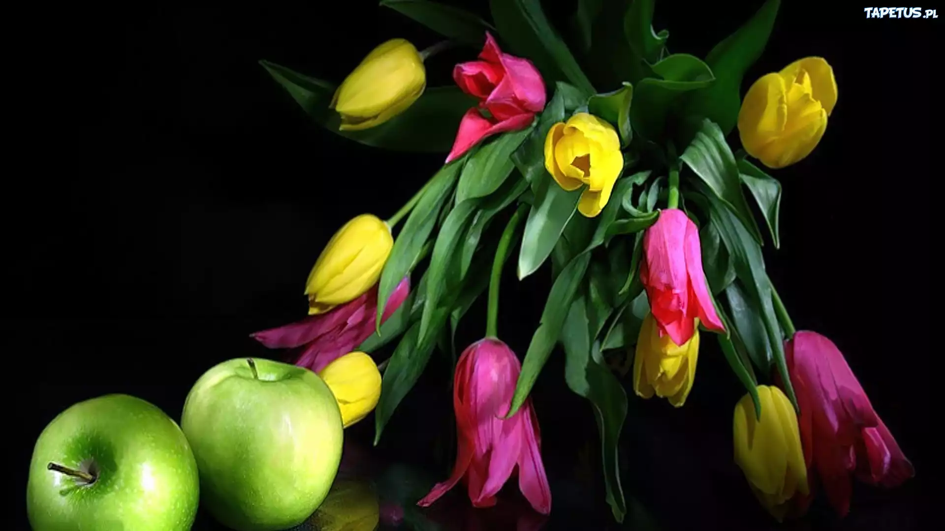 Kolorowe, Tulipany, Zielone, Jabłka