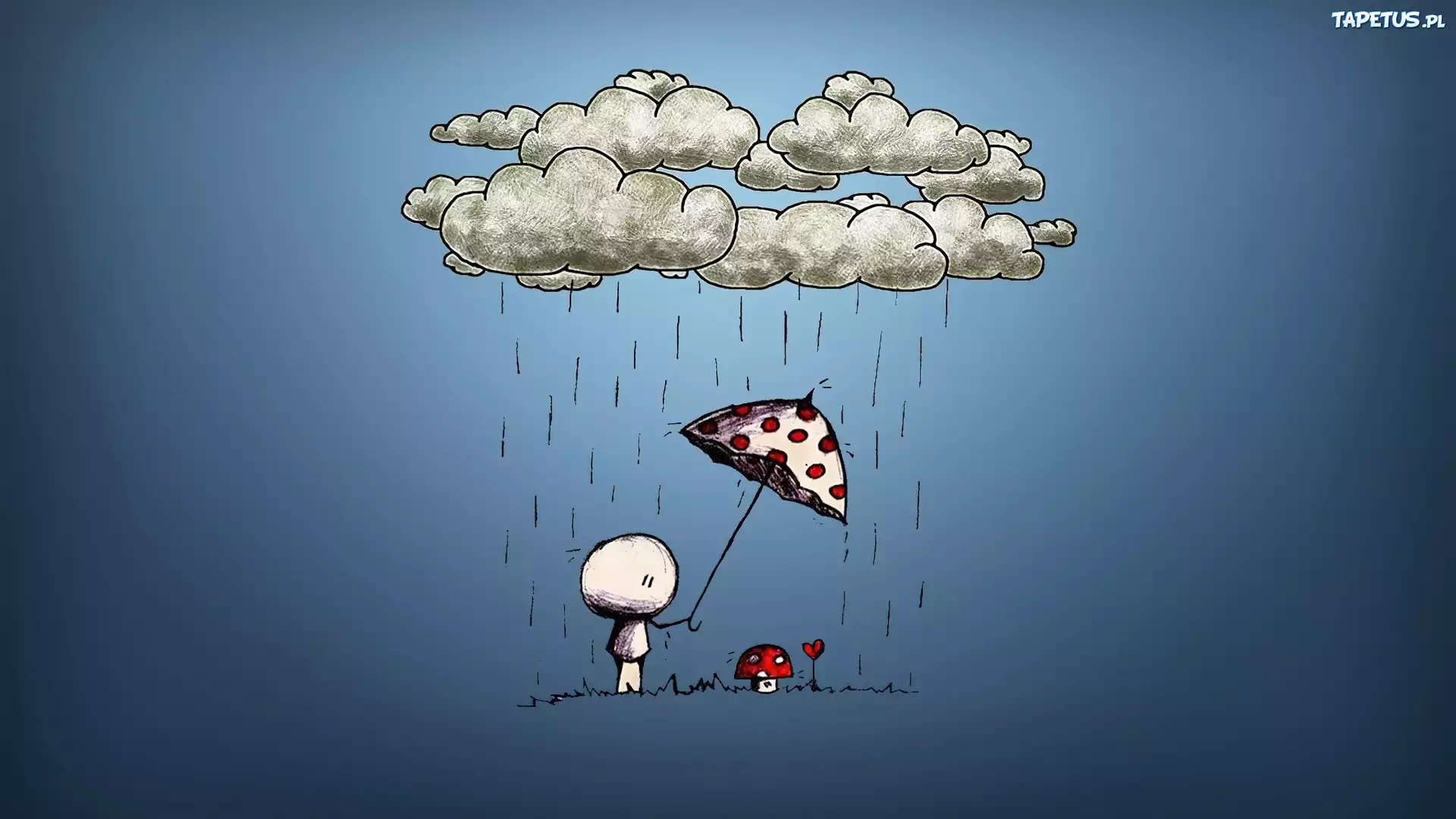 Muchomorek, Chmurka, Deszcz, Parasol