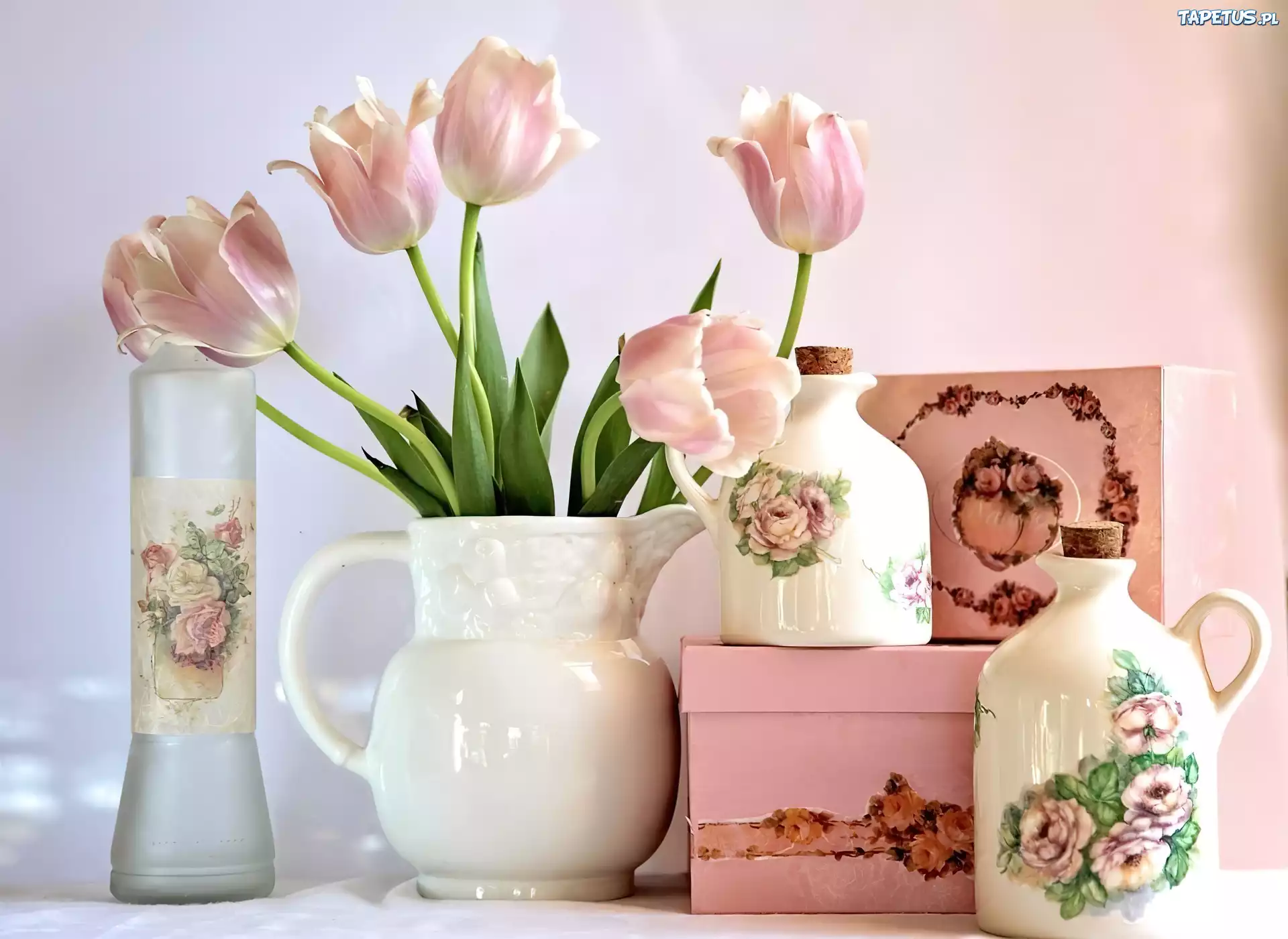Tulipany, Porcelanowe, Flakony, Pudełka