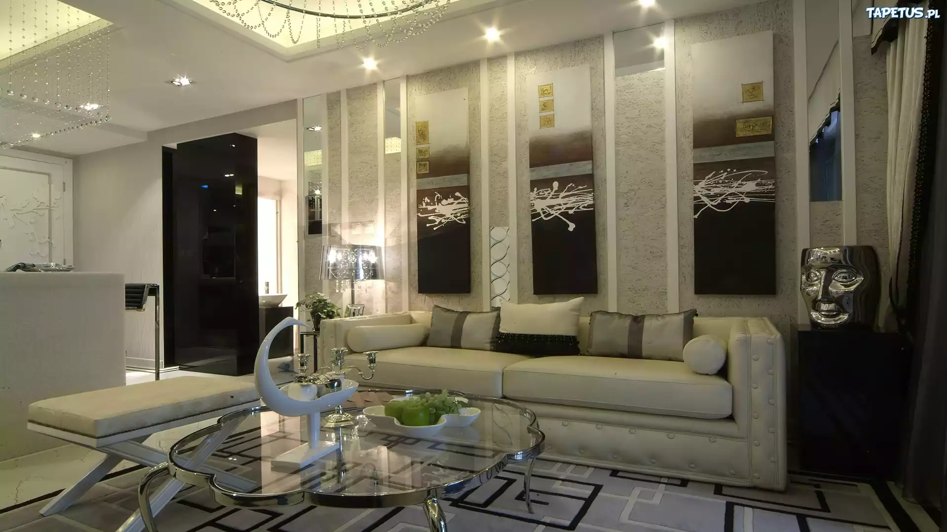 Apartament, Szklany, Stolik, Obrazy