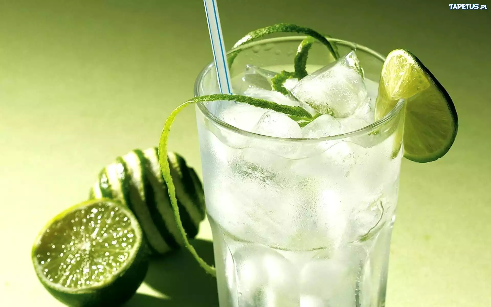 Szklanka, Woda, Lód, Limonki