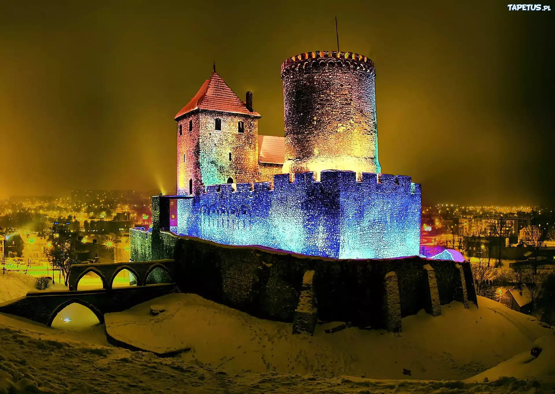 Zamek, Kolorowe, Iluminacje, Będzin