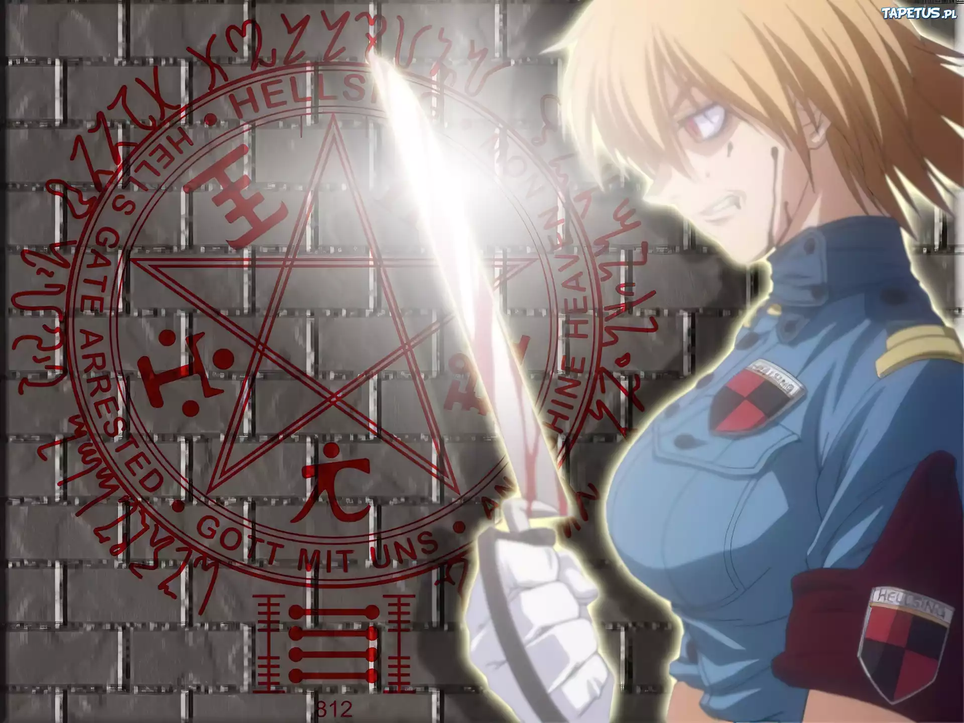 Hellsing, pentagram, osoba, miecz