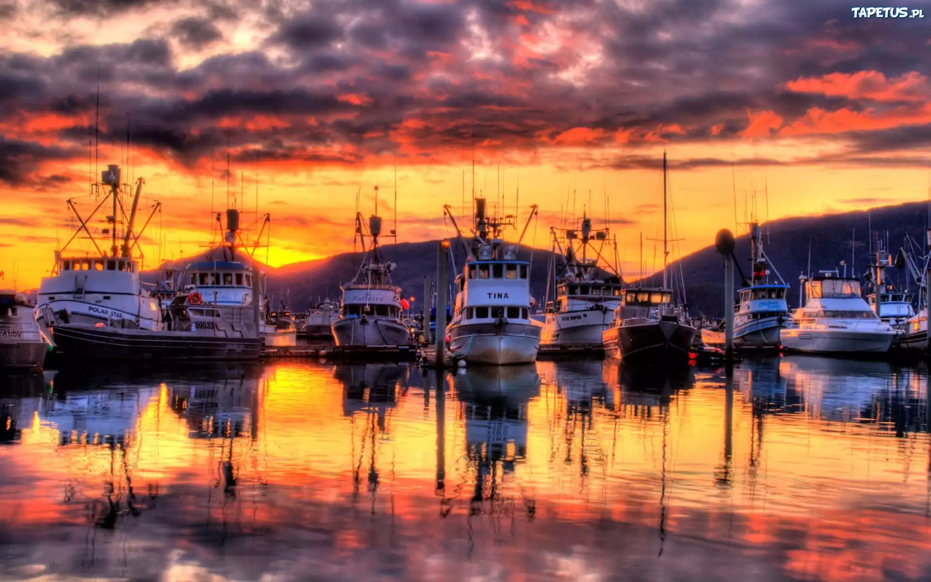 Statki, Port, Marina, Zachodzące, Słońce
