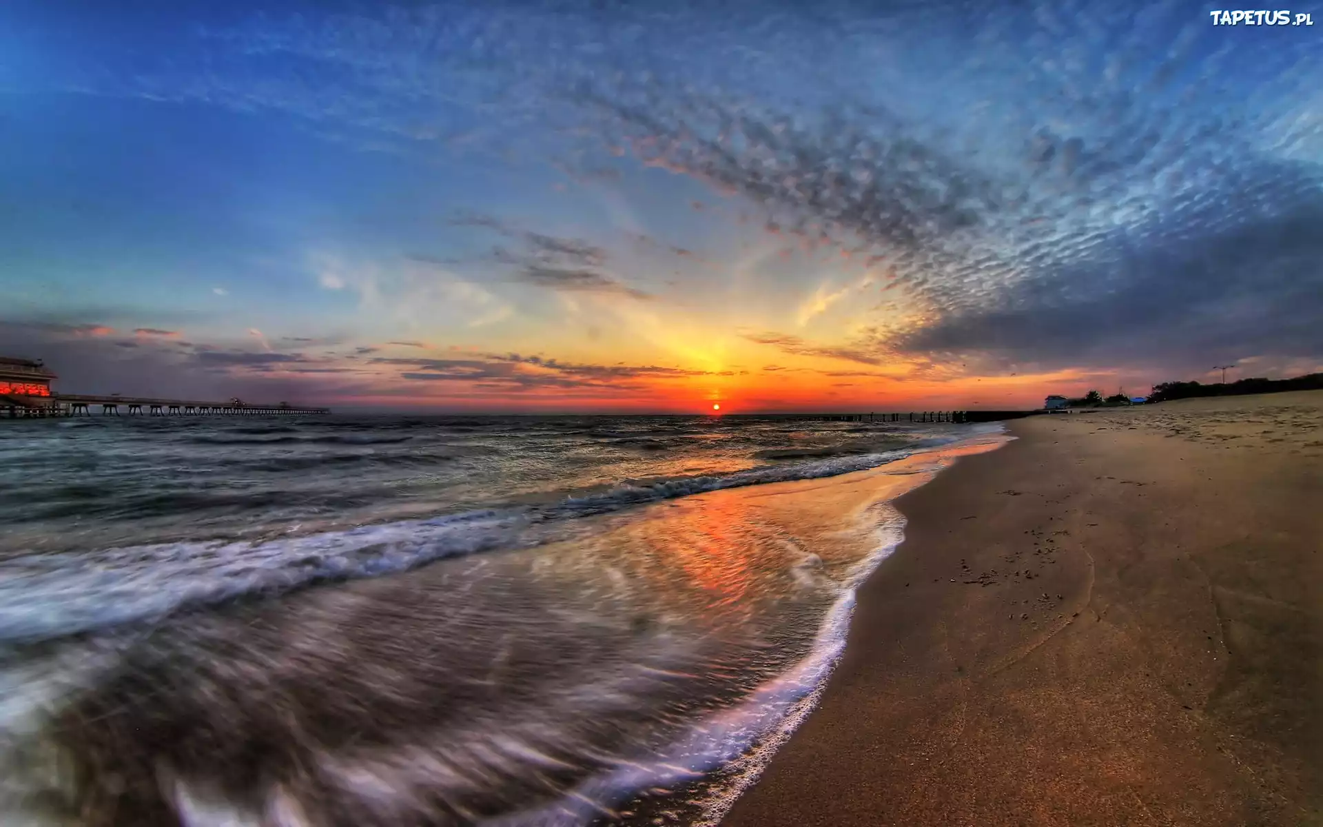 Plaża, Morze, Zachód, Słońca