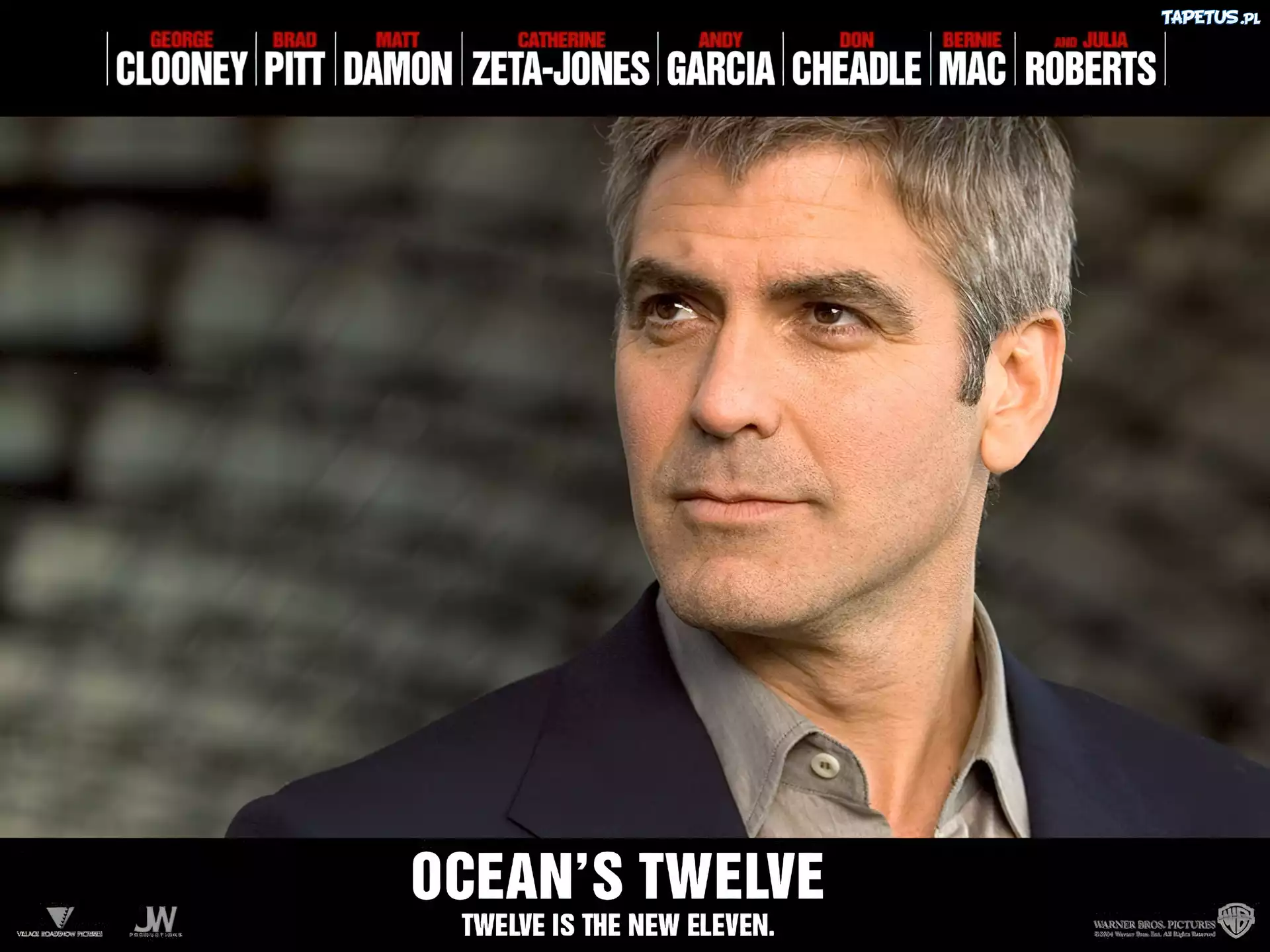 George Clooney,siwe włosy, brązowe oczy