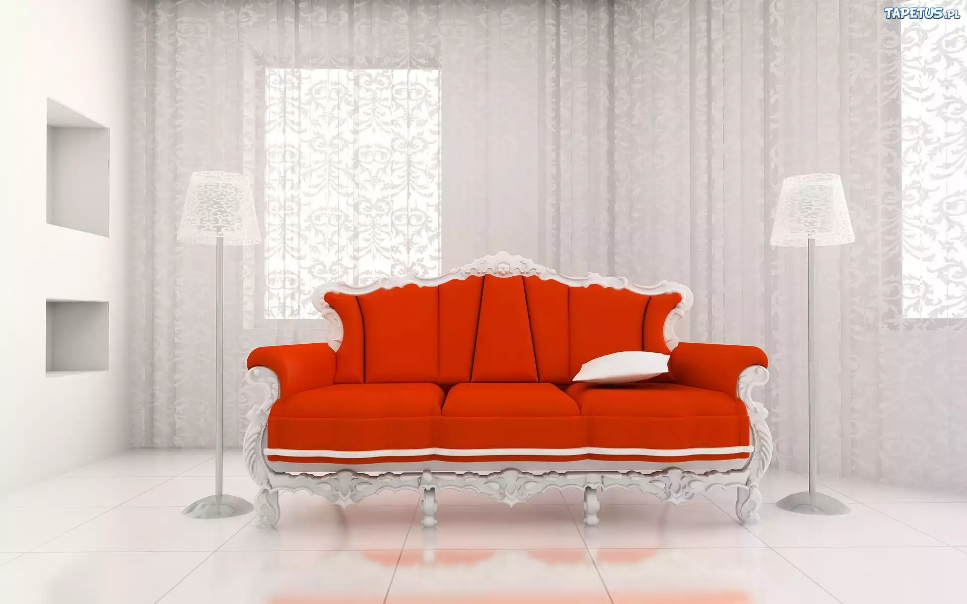 Pokój, Sofa, Lampy, Poduszka