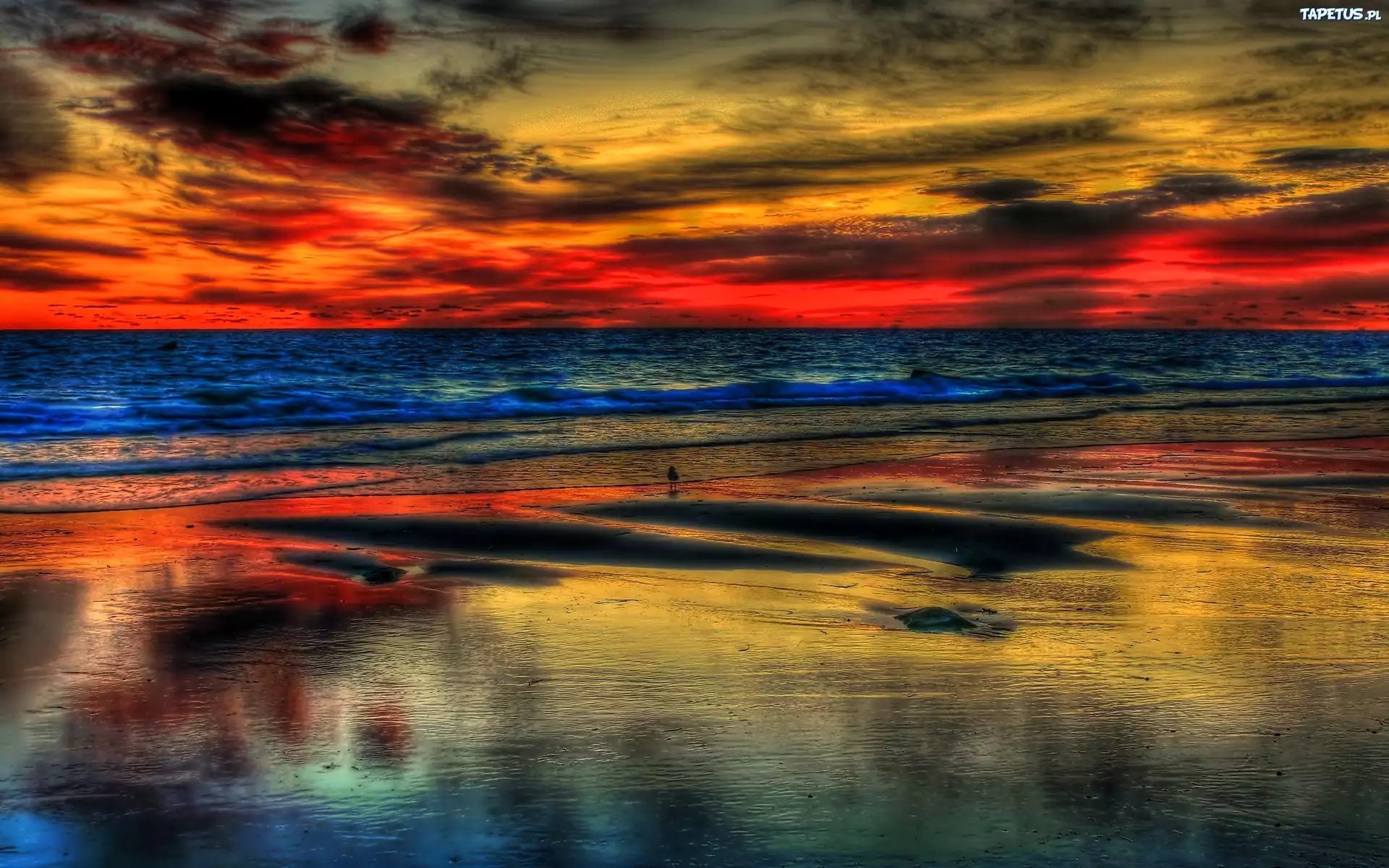 Zachód, Słońca, Morze, Plaża