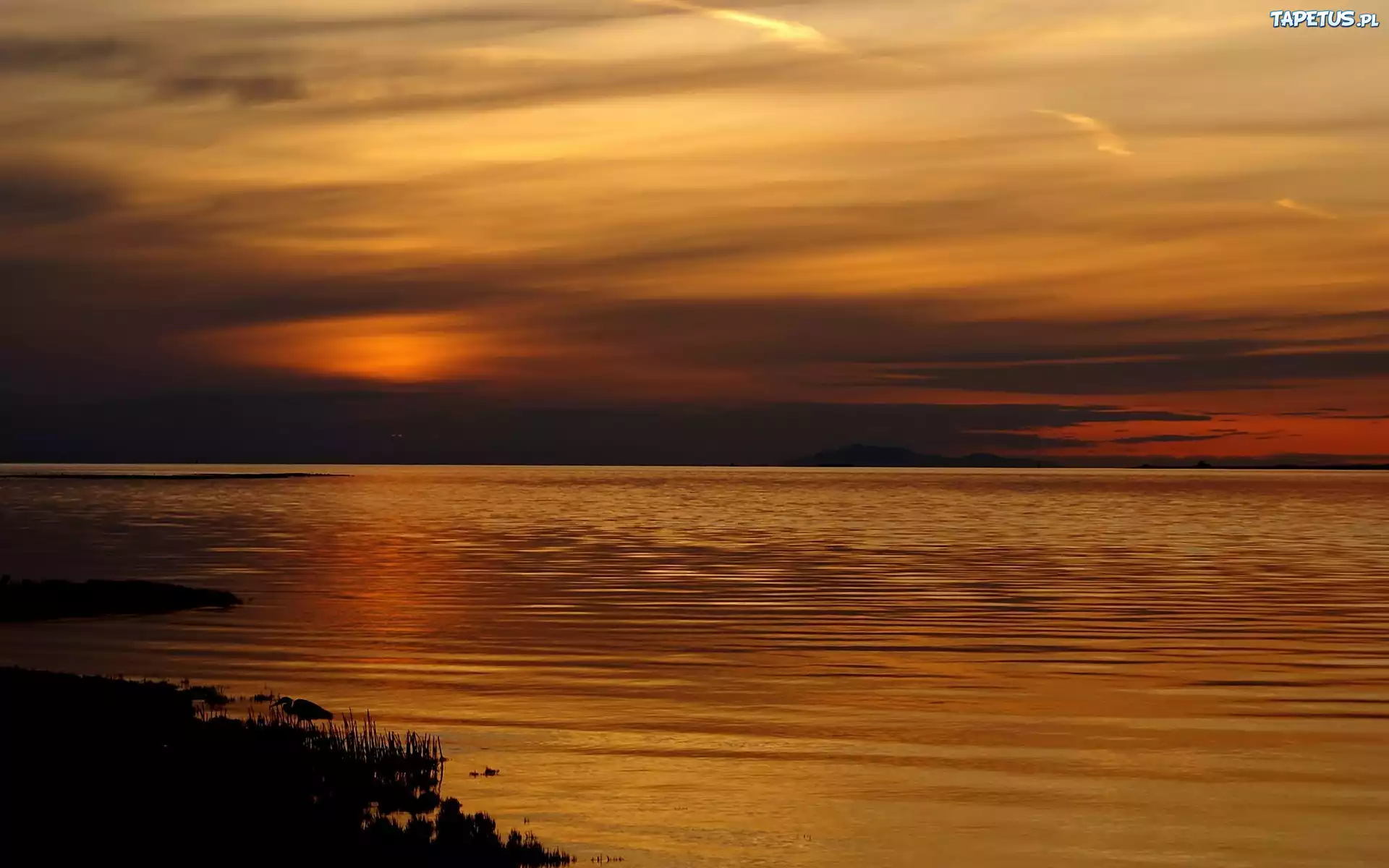 Chmury, Zachód, Słońca, Ocean