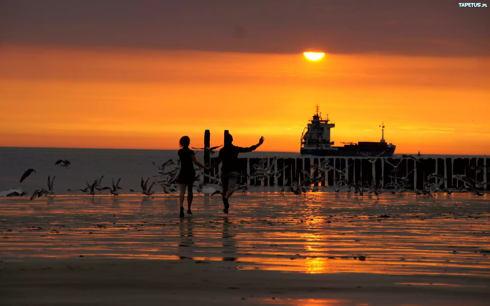Para, Plaża, Statek