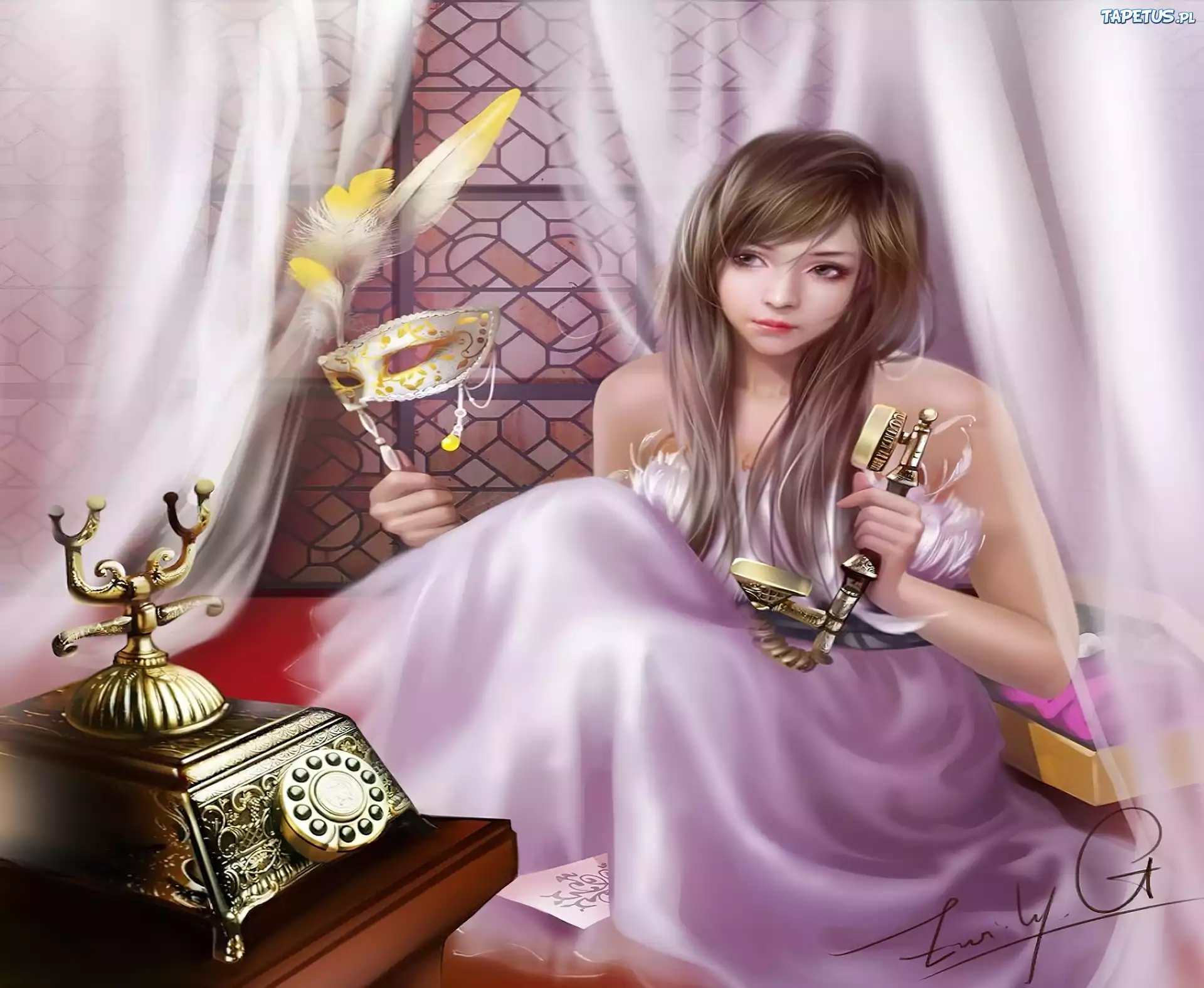Dziewczyna, Maska, Stary, Telefon