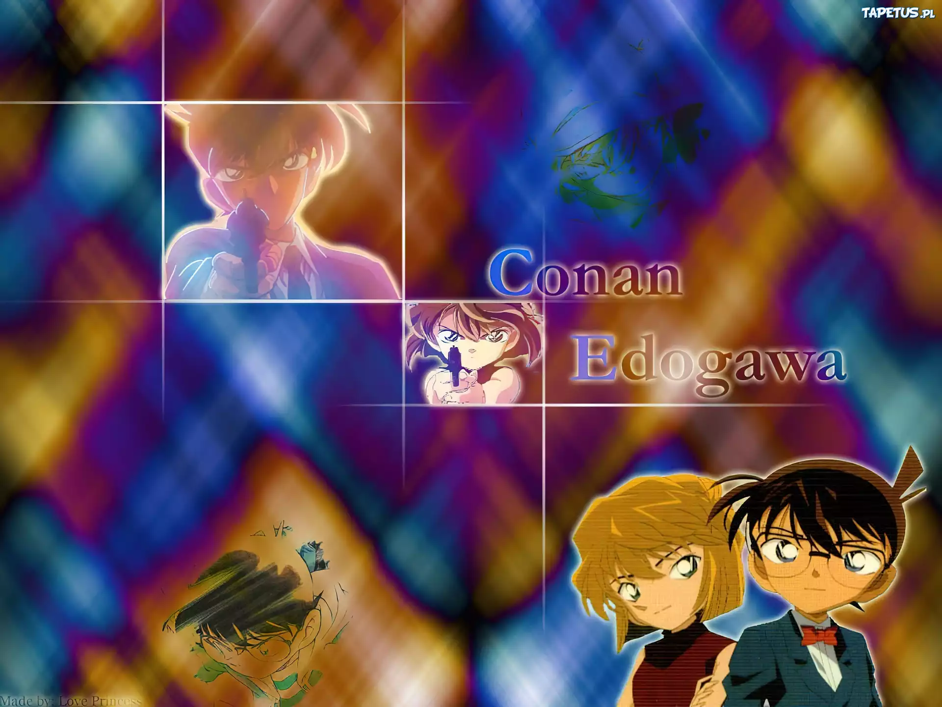 Detective Conan, okulary, marynarka, pistolet