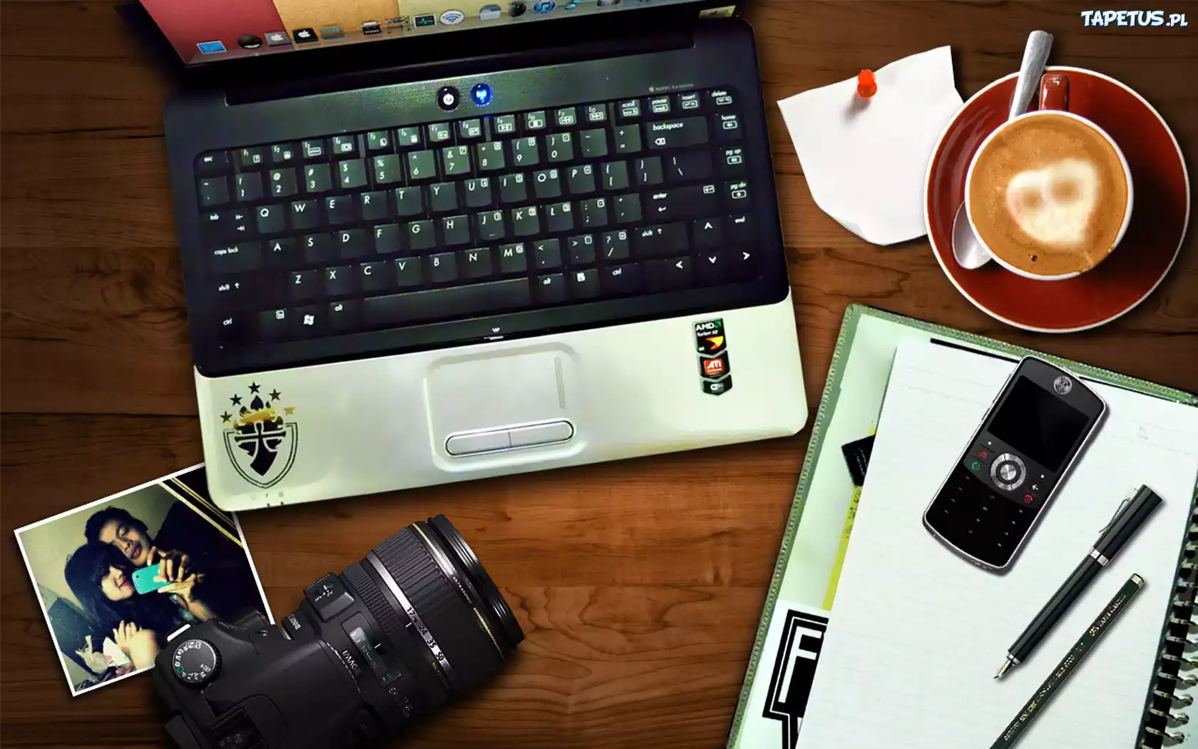 Laptop, Aparat, Telefon, Kawa