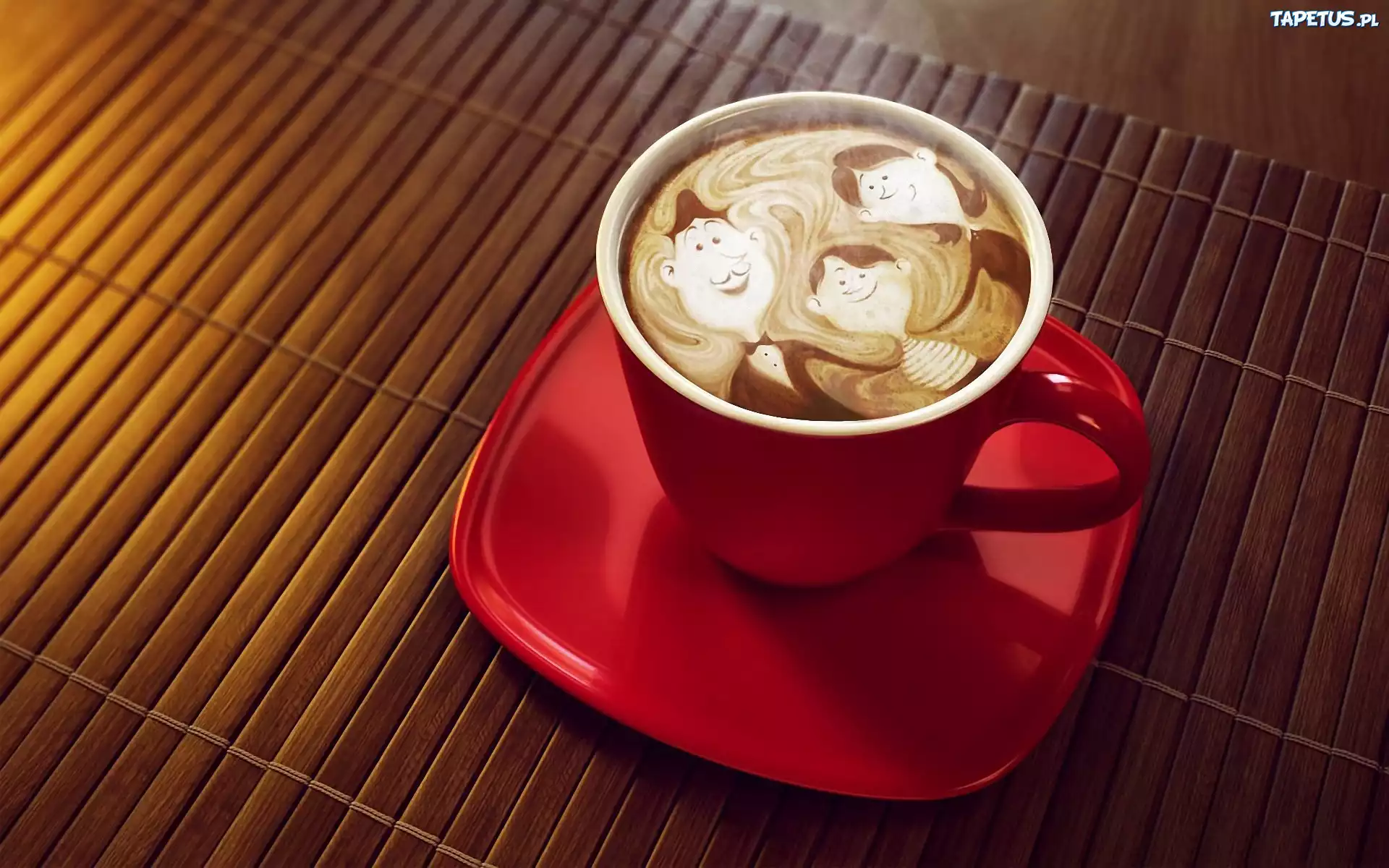 Czerwona, Filiżanka, Kawa, Ludziki, Coffee Art