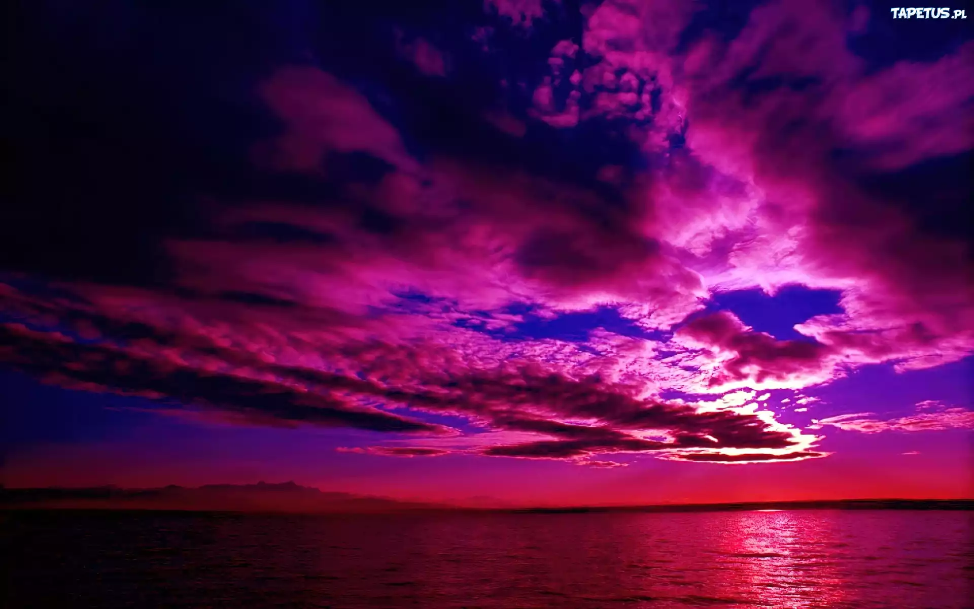 Purpurowy, Zachód, Słońca, Morze