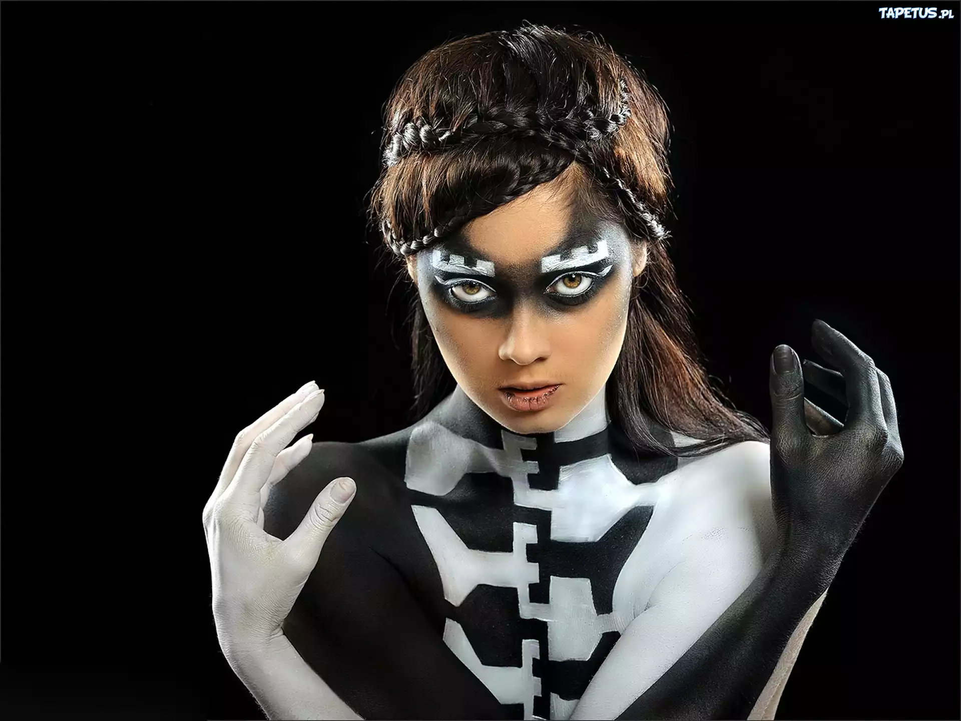 Kobieta, Makijaż, Charakteryzacja, Dłonie, Bodypainting