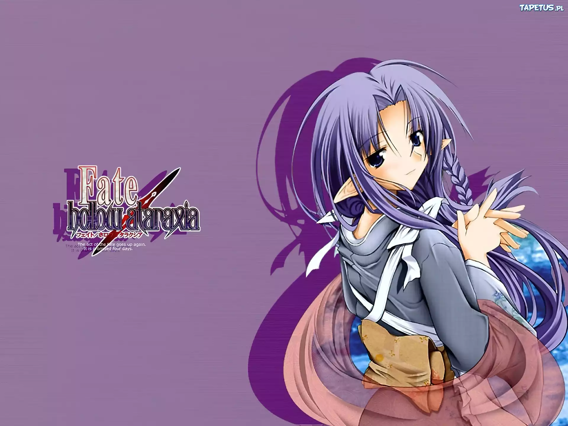 Fate Stay Night, napisy, dziewczyna, logo, warkocz