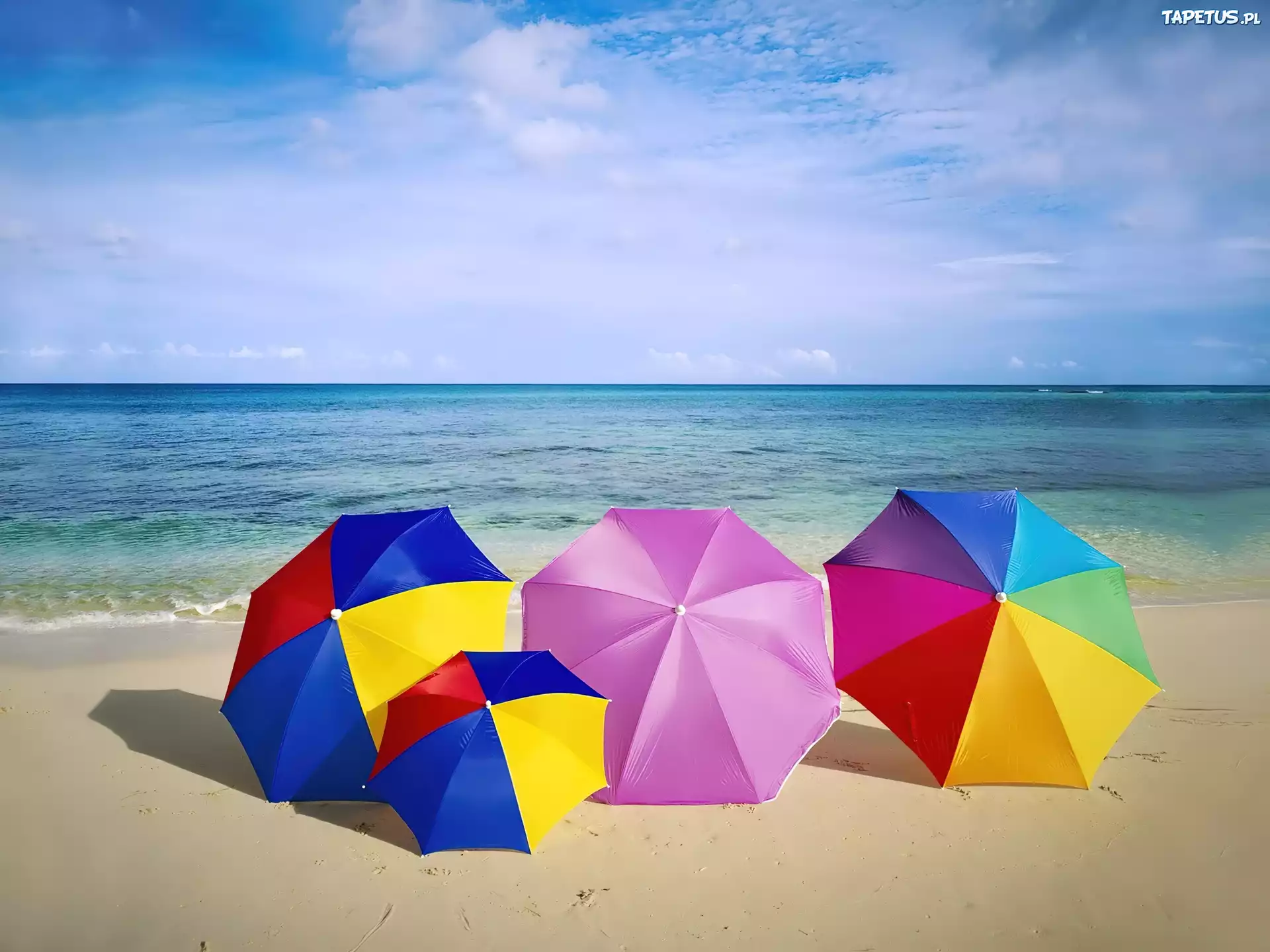 Niebo, Morze, Plaża, Parasole