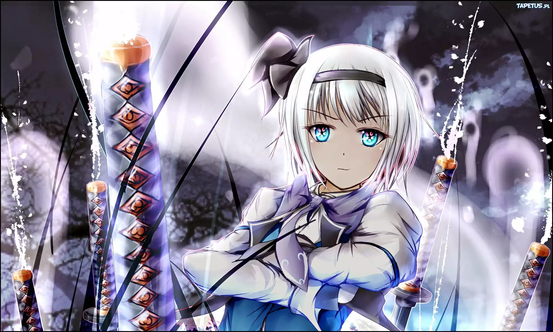 Anime, Dziewczyna, Oczy, Katany
