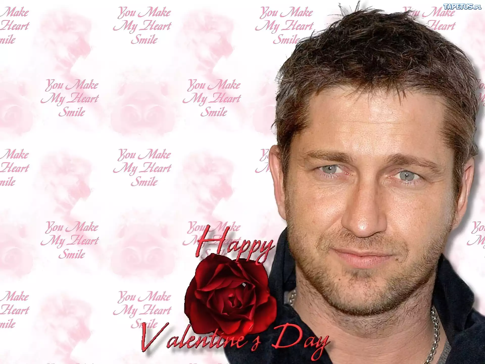 Gerard Butler,niebieskie oczy, róża