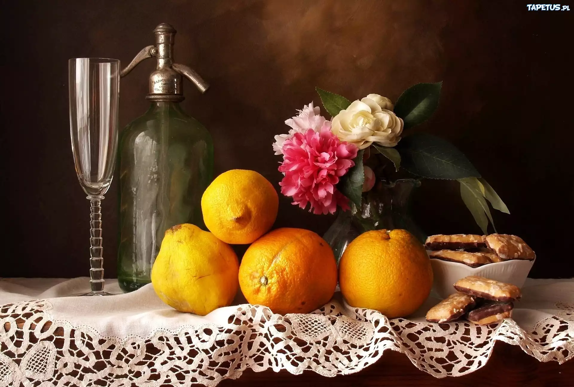 Cytryny, Kwiaty, Butelka, Syfon, Lemoniada