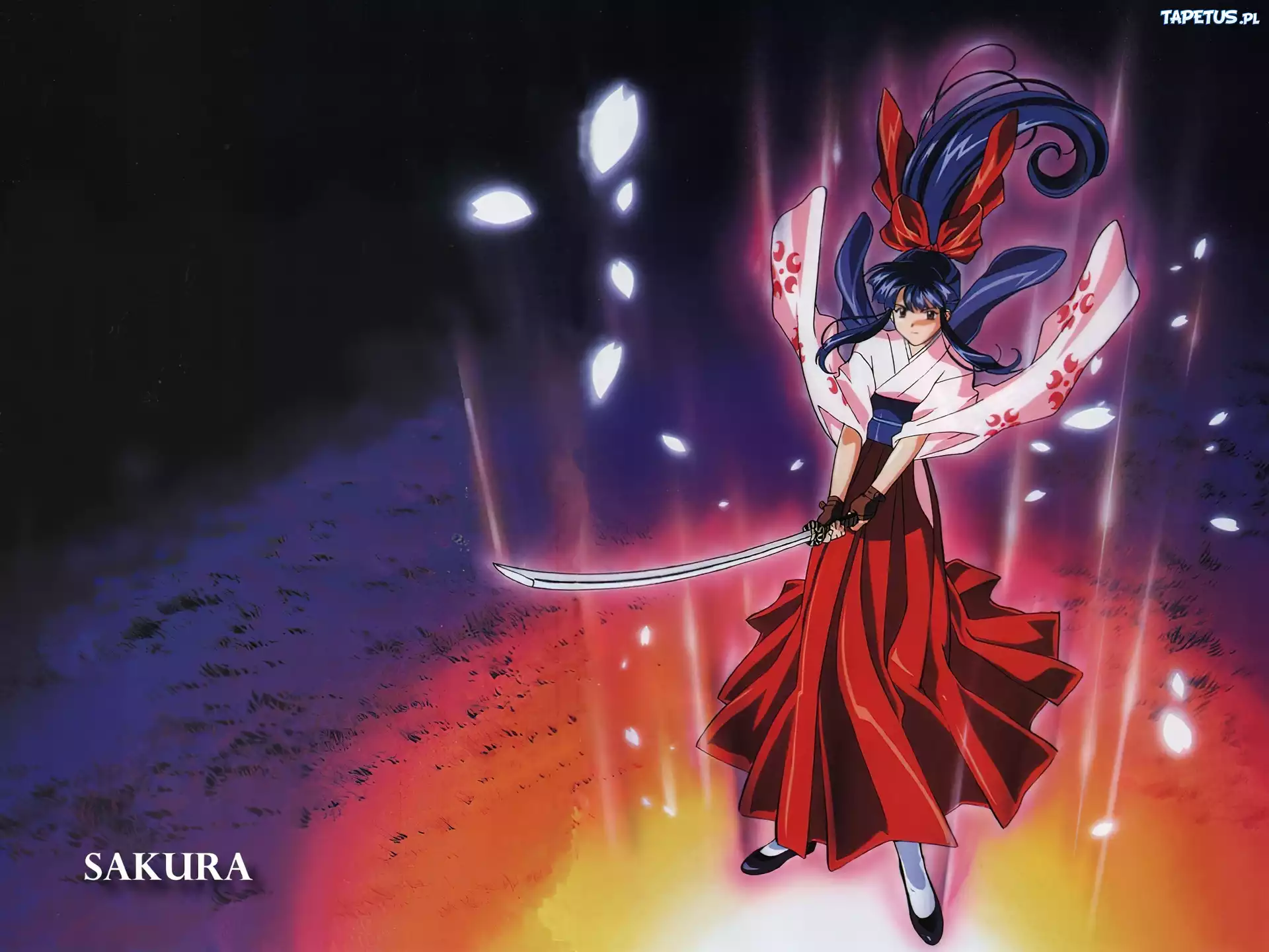 Sakura Wars, czerwona spódnica, miecz