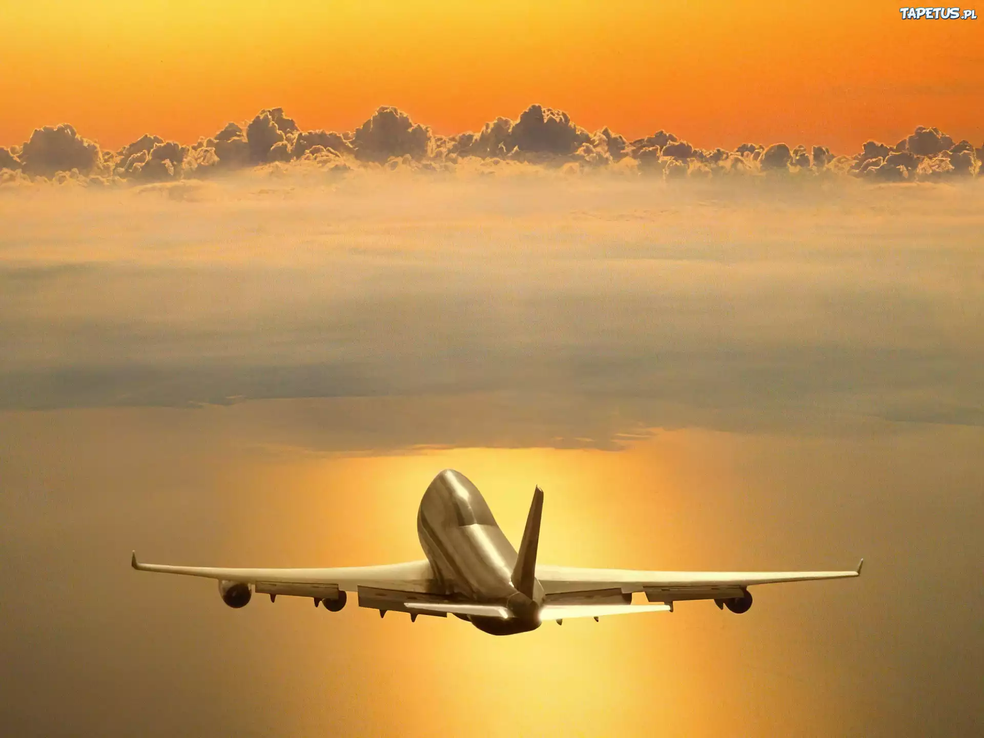 Samolot, Pasażerski, Chmura, Boeing 747
