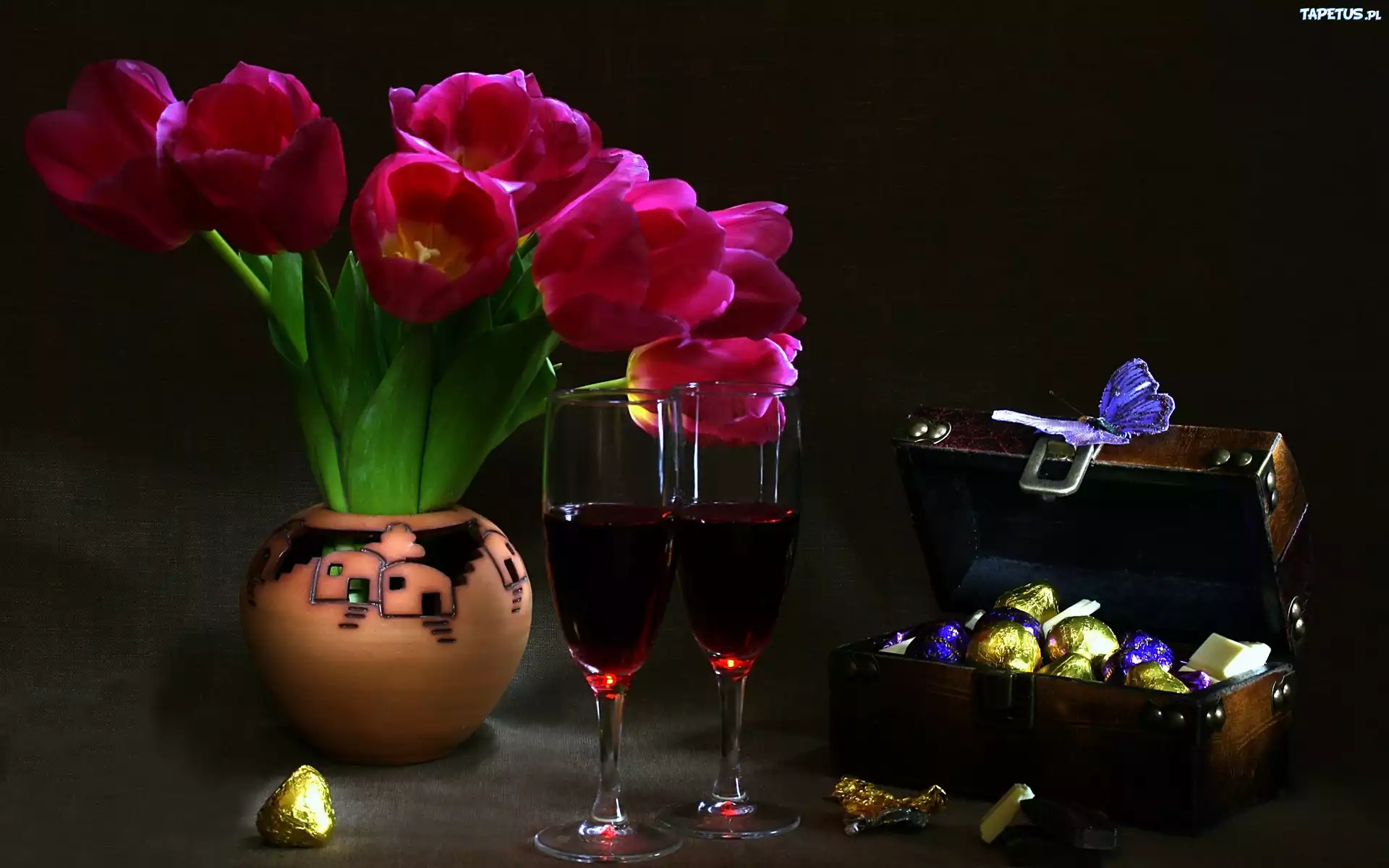 Tulipany, Wino, Czekoladki